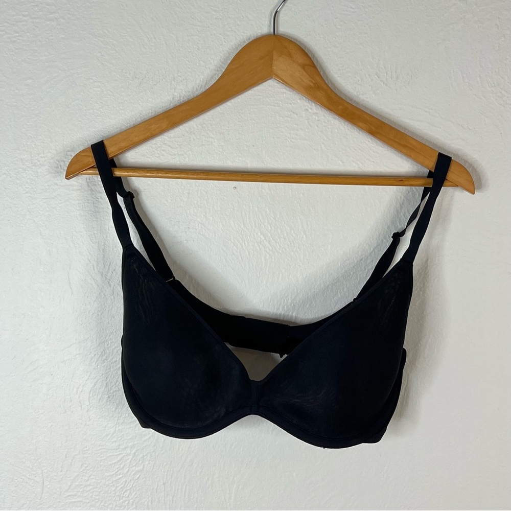 SKIMS Underwire Bra Black Mesh Semi Sheer Adjustable Straps Support Size 36D